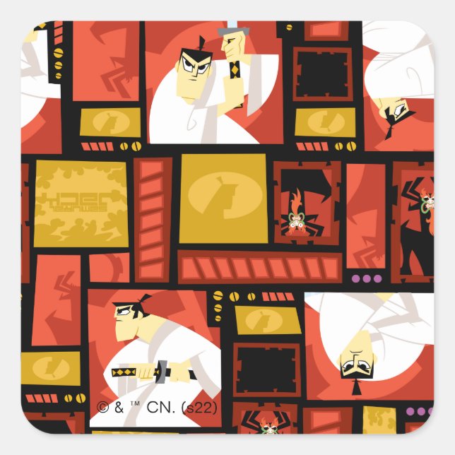 Samurai Jack & Aku Character Art Panel Pattern Square Sticker (Front)