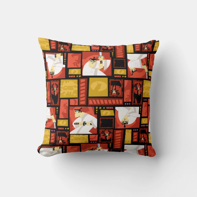 Samurai Jack & Aku Character Art Panel Pattern Throw Pillow (Front)