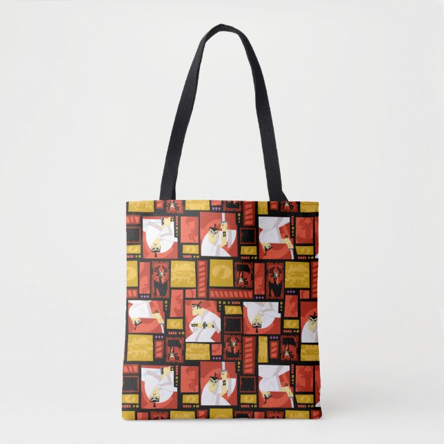 Samurai Jack & Aku Character Art Panel Pattern Tote Bag (Front)
