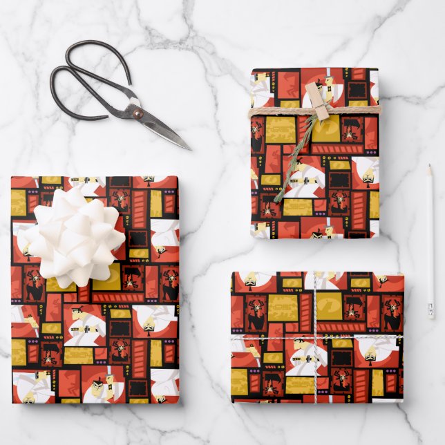 Samurai Jack & Aku Character Art Panel Pattern Wrapping Paper Sheets (Front)