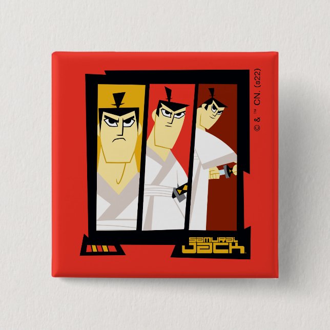 Samurai Jack Character Tri-Panel Futuristic Frame Button (Front)