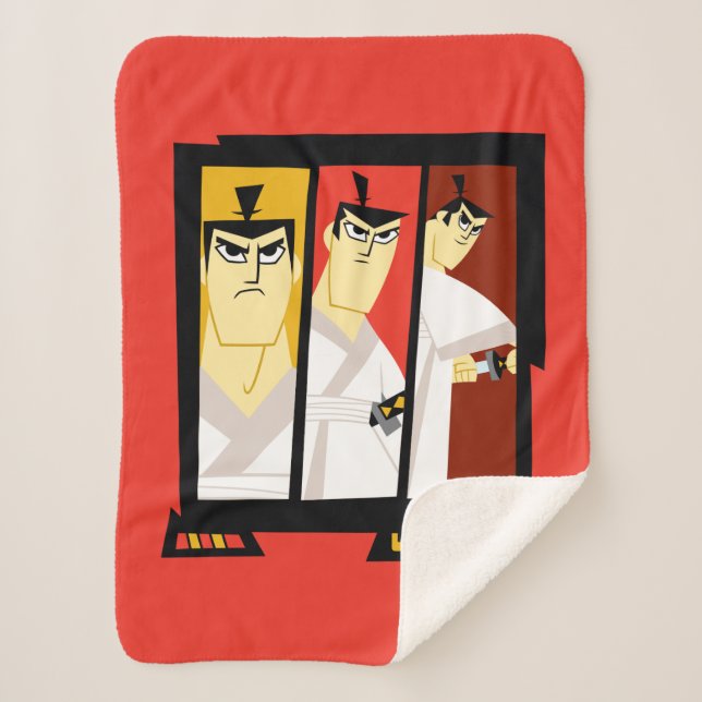 Samurai Jack Character Tri-Panel Futuristic Frame Sherpa Blanket (Front)