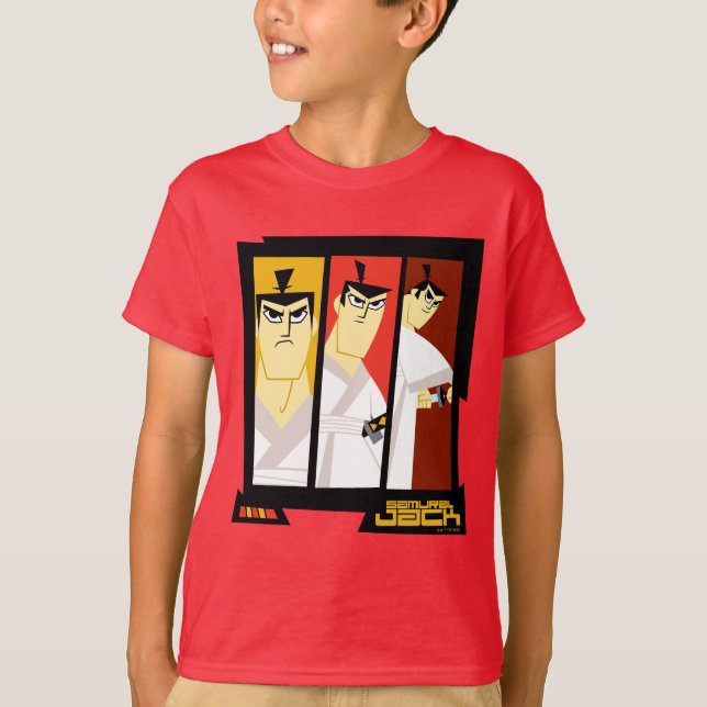 Samurai Jack Character Tri-Panel Futuristic Frame T-Shirt (Front)