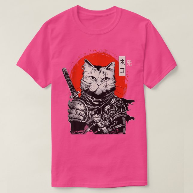 Samurai Japanese Cat Bushido Warrior, Katana Sword T-Shirt (Design Front)