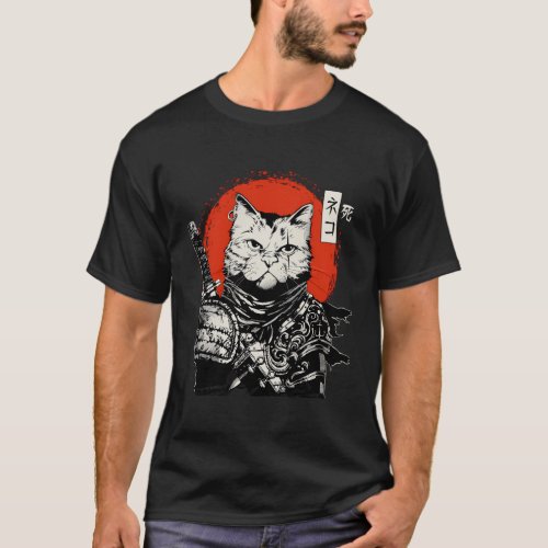 Samurai Japanese Cat Bushido Warrior Katana Sword T_Shirt