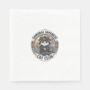 Samurai Japanese Cat POD Vector Art - Samurai Japa Napkins