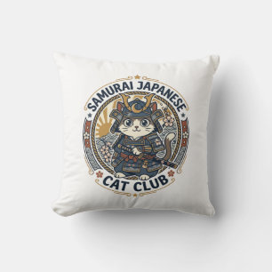 Samurai Japanese Cat POD Vector Art - Samurai Japa Throw Pillow
