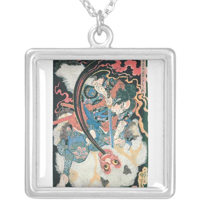 Samurai Killing a Demon, Ancient Japanese Painting Custom Jewelry