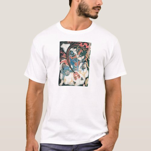 Samurai Killing a Demon Ancient Japanese Painting T_Shirt