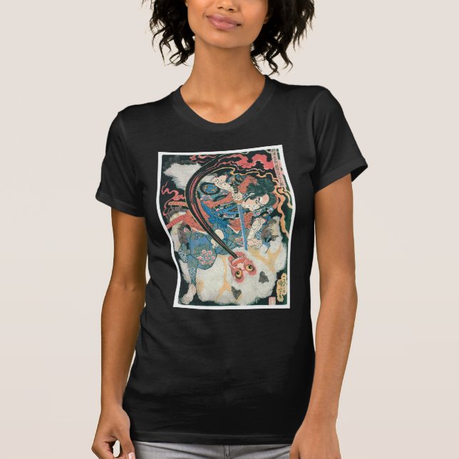 Samurai Killing a Demon, Ancient Japanese Painting T-Shirt (Front)