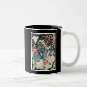 Samurai Killing a Demon, Ancient Japanese Painting Two-Tone Coffee Mug