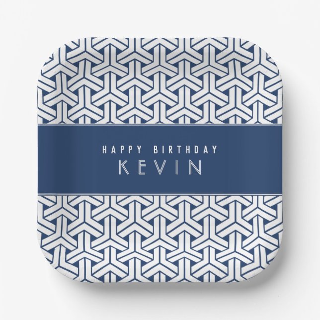 Samurai Kimono Pattern Personalized Birthday  Paper Plates (Front)