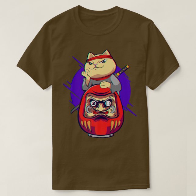 Samurai Maneki Neko Ninja Bushido Kawaii Daruma Ae T-Shirt (Design Front)