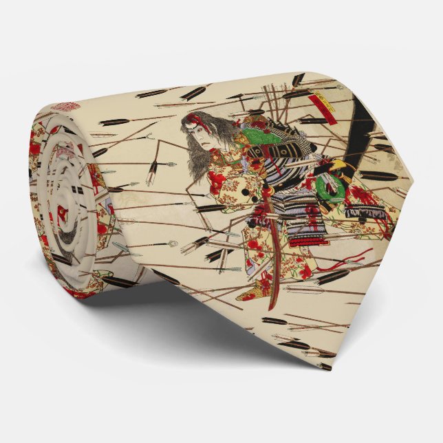 SAMURAI MASATSURA IS FIGHTING IN SHOWER OF ARROWS NECK TIE (Rolled)