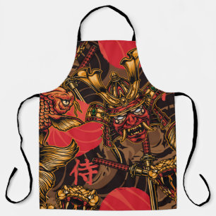 Samurai mask Japanese pattern. Apron