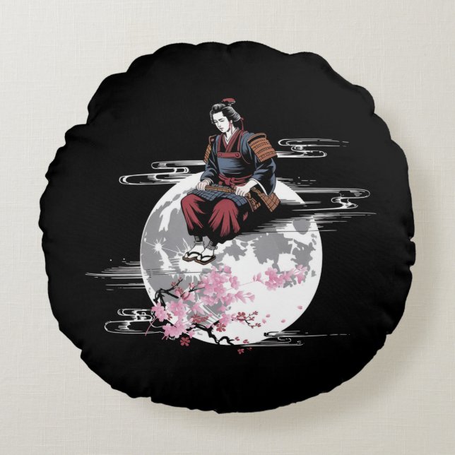 Samurai Moon  Round Pillow (Front)