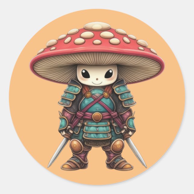 Samurai Mushroom Classic Round Sticker (Front)