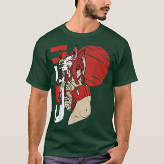 Samurai Neko Girl Katana Sword Blood Moon Manga Ka T-Shirt