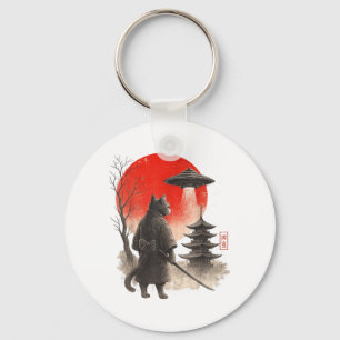 Samurai Ninja Cat Warrior UFO Japanese Anime Funny Keychain