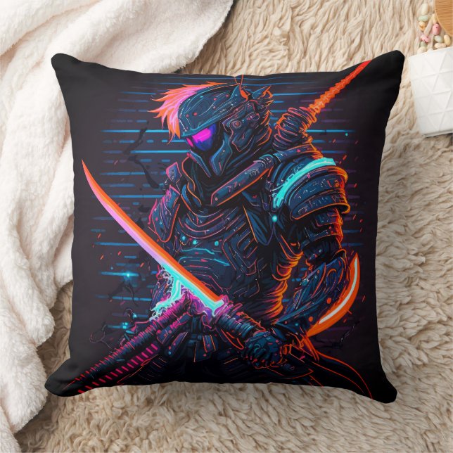 Samurai Ninja Warrior Katana Sword Throw Pillow (Blanket)