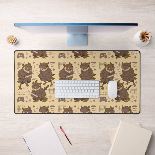 Samurai Owl with VR Headset  Desk Mat (Office 1)
