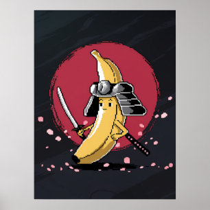 Samurai Pixel and Banana Artwork Poster
