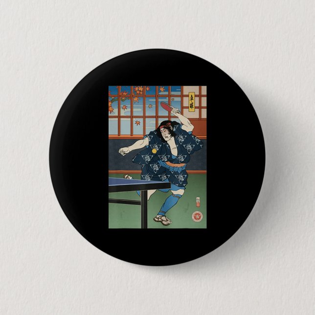 Samurai Play Table Tennis Ping Pong Ukiyoe  Button (Front)