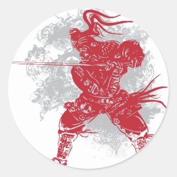 Samurai Pose Classic Round Sticker by brev87 at Zazzle