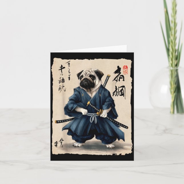 Samurai Pug Japanese Anime Dog Pug Lover Funny For Card (Front)
