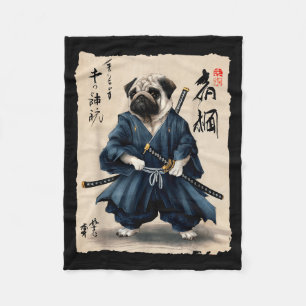 Samurai Pug Japanese Anime Dog Pug Lover Funny For Fleece Blanket