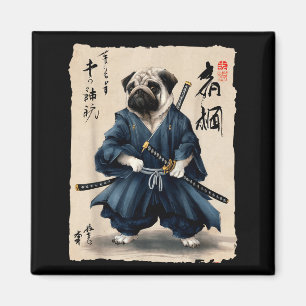 Samurai Pug Japanese Anime Dog Pug Lover Funny For Magnet
