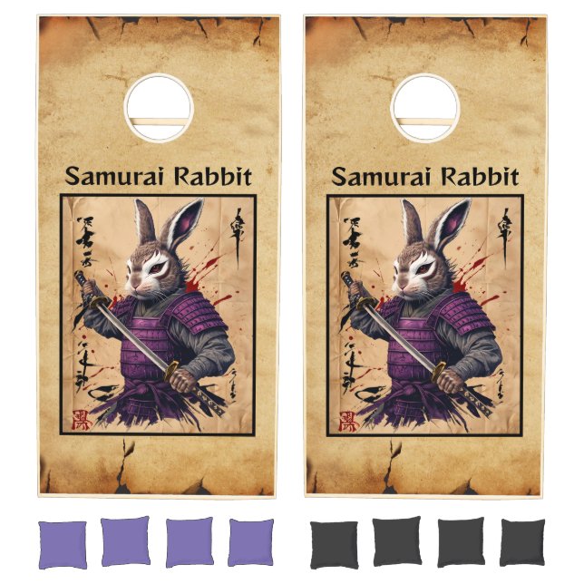 Samurai Rabbit with Katana on Parchment Background Cornhole Set (Set)