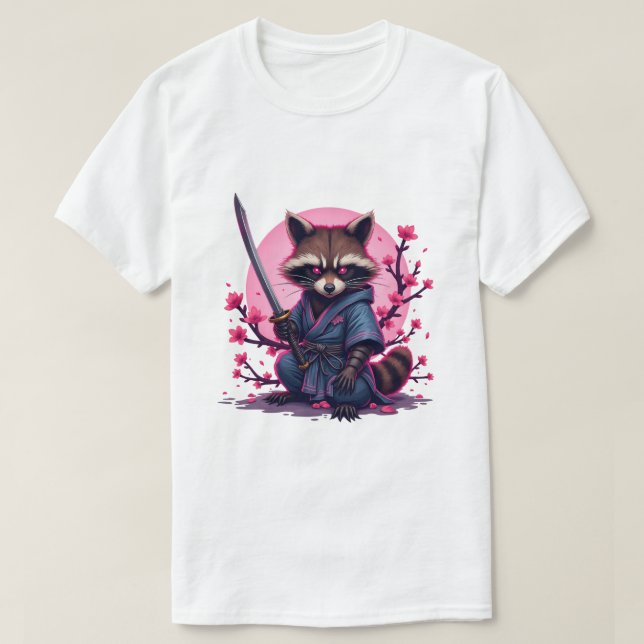Samurai Raccoon Cherry Blossom – Japanese Sakura T-Shirt (Design Front)
