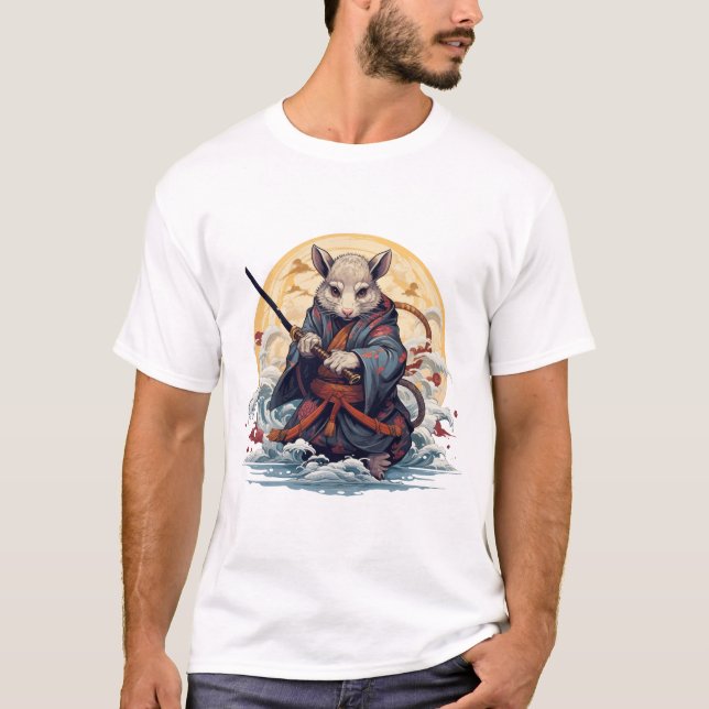  Samurai rat Basic white T-Shirt (Front)