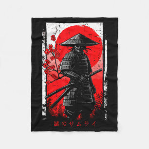 Samurai Red Sun Cherry Blossoms Japanese Art Men W Fleece Blanket