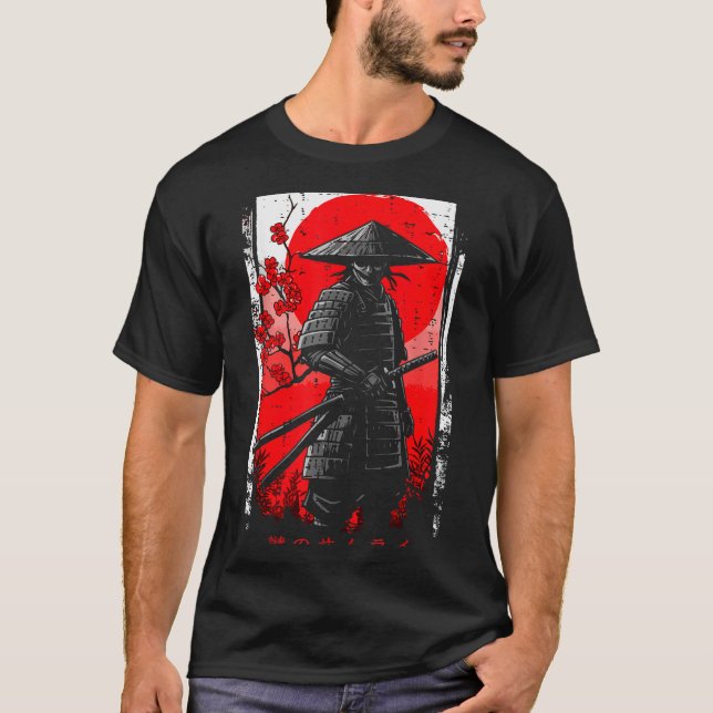 Samurai Red Sun Cherry Blossoms Japanese Art Men W T-Shirt (Front)