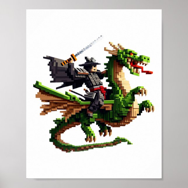 Samurai Riding Dragon Character Gaming Design Bloc Poster (Front)