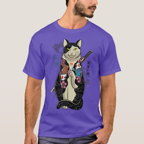 Samurai  Samurai Cat  maneki neko Cat Japan  T_Shirt