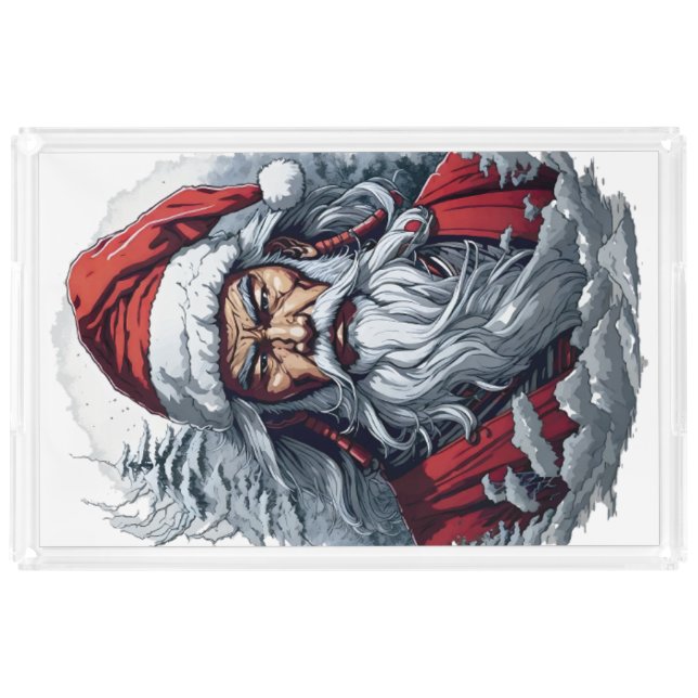 Samurai Santa Warrior Christmas Art Gift  Acrylic Tray (Front)