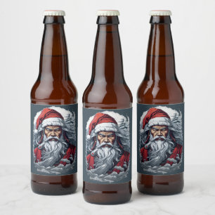 Samurai Santa Warrior Christmas Art Gift Beer Bottle Label