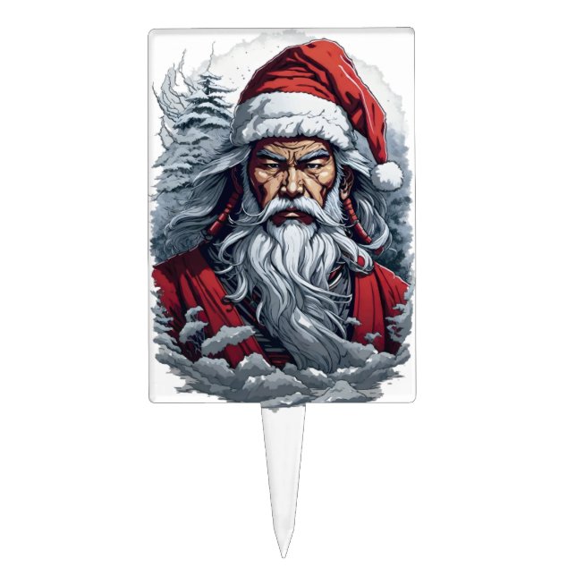 Samurai Santa Warrior Christmas Art Gift  Cake Topper (Front)