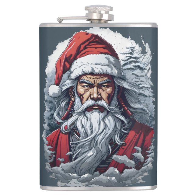 Samurai Santa Warrior Christmas Art Gift  Flask (Front)