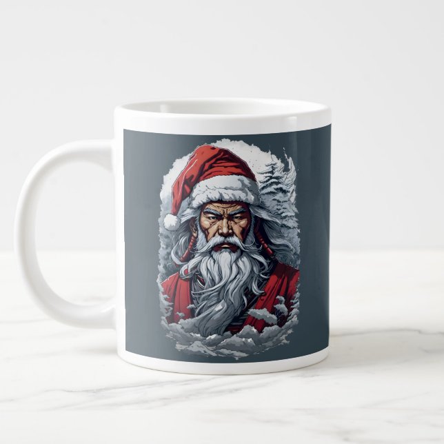 Samurai Santa Warrior Christmas Art Gift  Giant Coffee Mug (Left)
