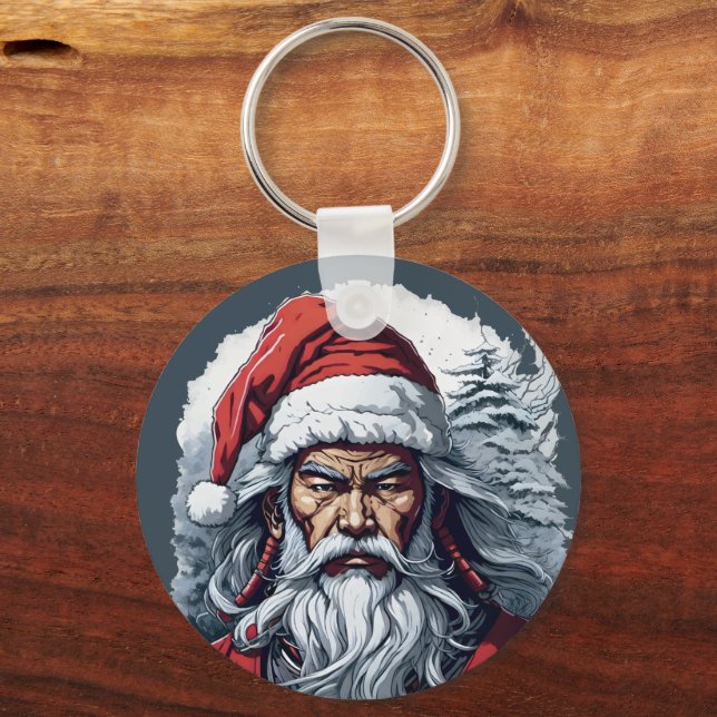 Samurai Santa Warrior Christmas Art Gift  Keychain (Front)
