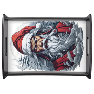 Samurai Santa Warrior Christmas Art Gift Serving Tray