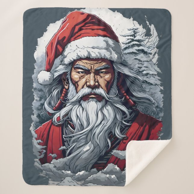 Samurai Santa Warrior Christmas Art Gift  Sherpa Blanket (Front)