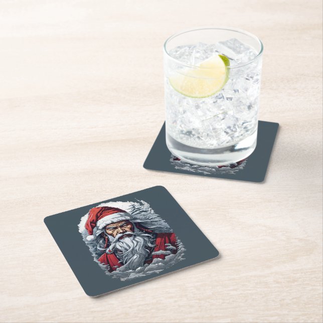 Samurai Santa Warrior Christmas Art Gift  Square Paper Coaster (Insitu)