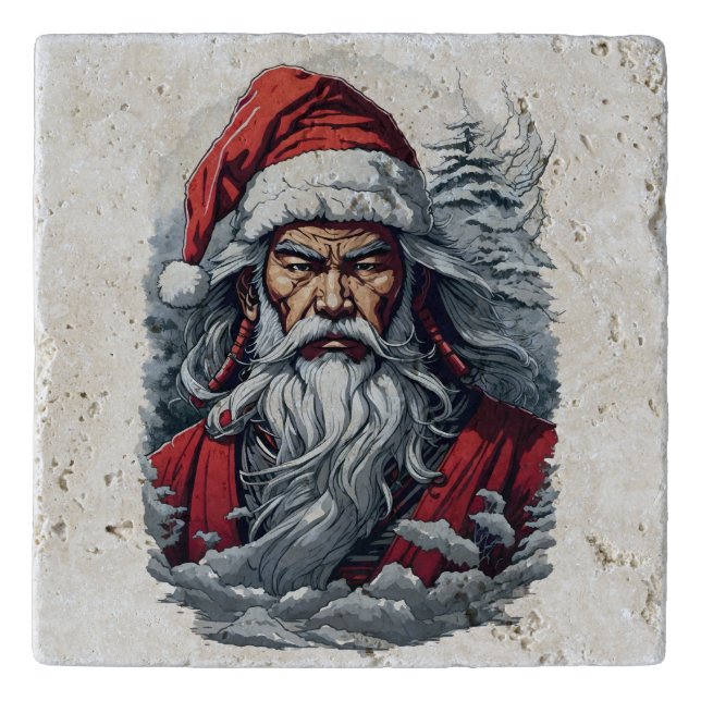 Samurai Santa Warrior Christmas Art Gift  Trivet (Front)