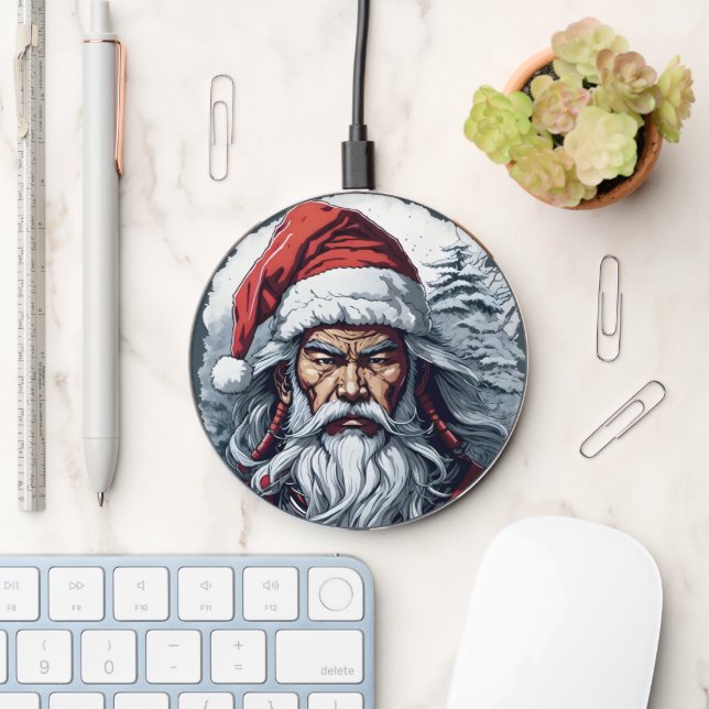 Samurai Santa Warrior Christmas Art Gift  Wireless Charger (Desk)