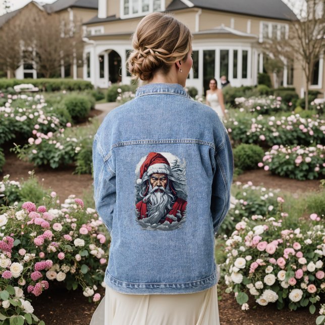 Samurai Santa Warrior Christmas  Denim Jacket (Wedding Back)